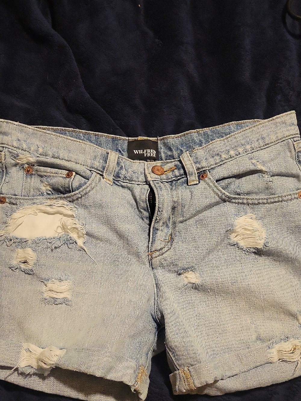 Wilfred Light Wash Distressed Denim Shorts